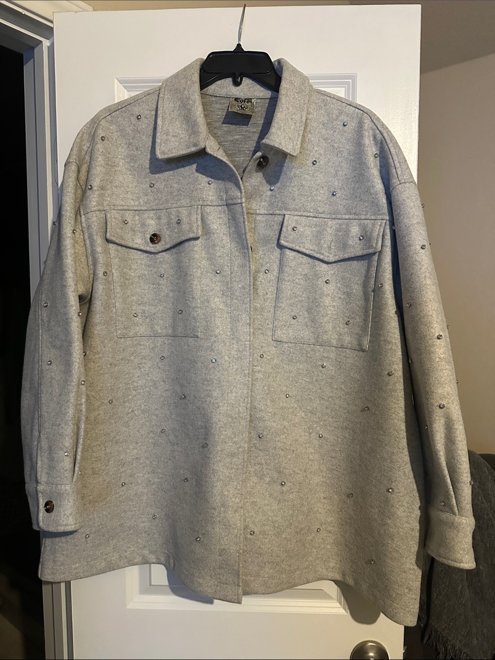 Vocal Light Gray Embellished Shacket Jacket Worn 1 time